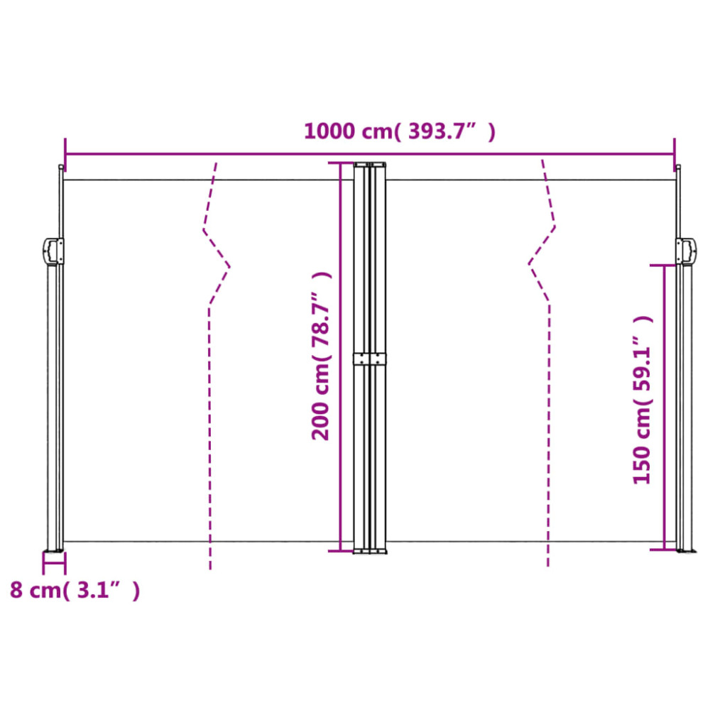 Produktbild för Infällbar sidomarkis antracit 200x1000 cm