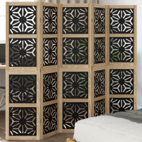Produktbild för Rumsavdelare 5 paneler brun och svart massivt kejsarträ