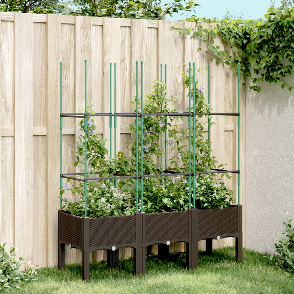 Produktbild för Odlingslåda med spaljé brun 120x40x142,5 cm PP