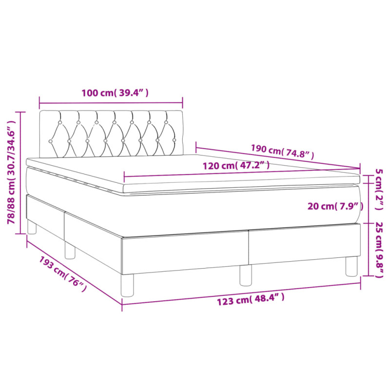 Produktbild för Ramsäng med madrass gräddvit 120x190 cm tyg