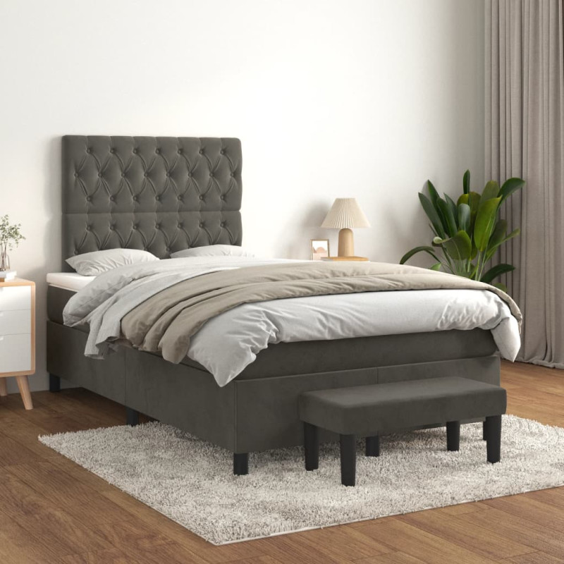 Produktbild för Ramsäng med madrass mörkgrå 120x190 cm sammet