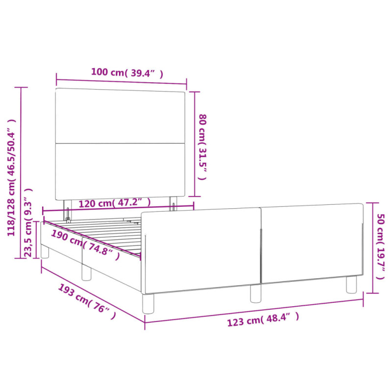 Produktbild för Sängram med huvudgavel grå 120x190 cm konstläder