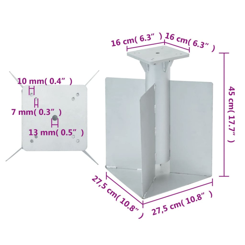 Produktbild för Markfäste för parasoll silver 27,5x27,5x45 cm stål