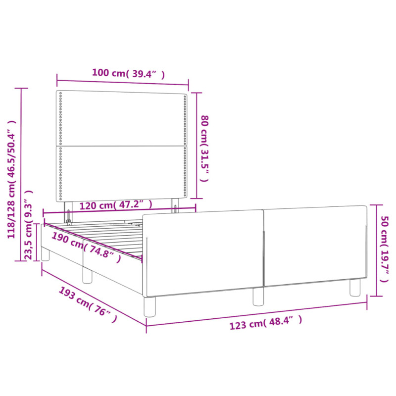 Produktbild för Sängram med huvudgavel taupe 120x190 cm tyg