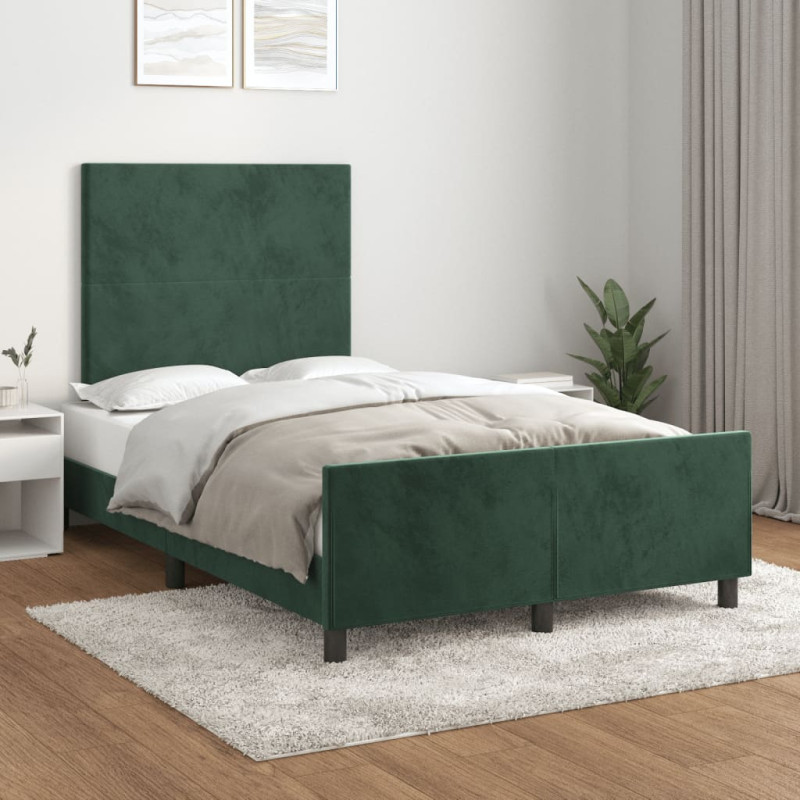Produktbild för Sängram med huvudgavel mörkgrön 120x190 cm sammet