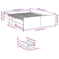 Produktbild för Sängram med lådor svart 140x190 cm konstruerat trä