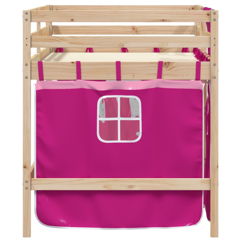 Produktbild för Loftsäng med rutschkana rosa 80x200 cm massiv furu