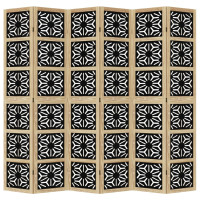 Produktbild för Rumsavdelare 6 paneler brun och svart massivt paulownia