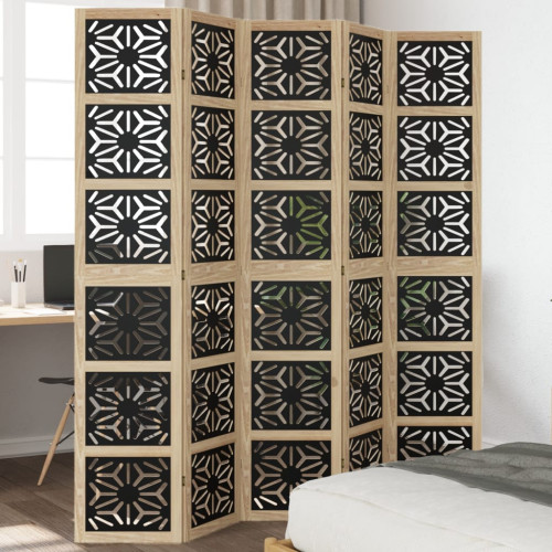vidaXL Rumsavdelare 5 paneler brun och svart massivt kejsarträ