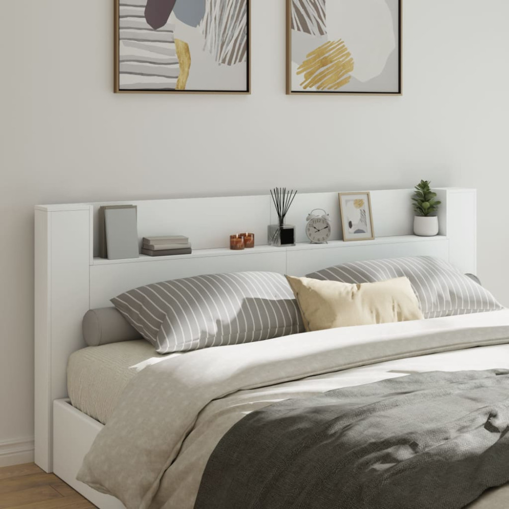 Produktbild för Sänggavel med LED vit 220x16,5x103,5 cm