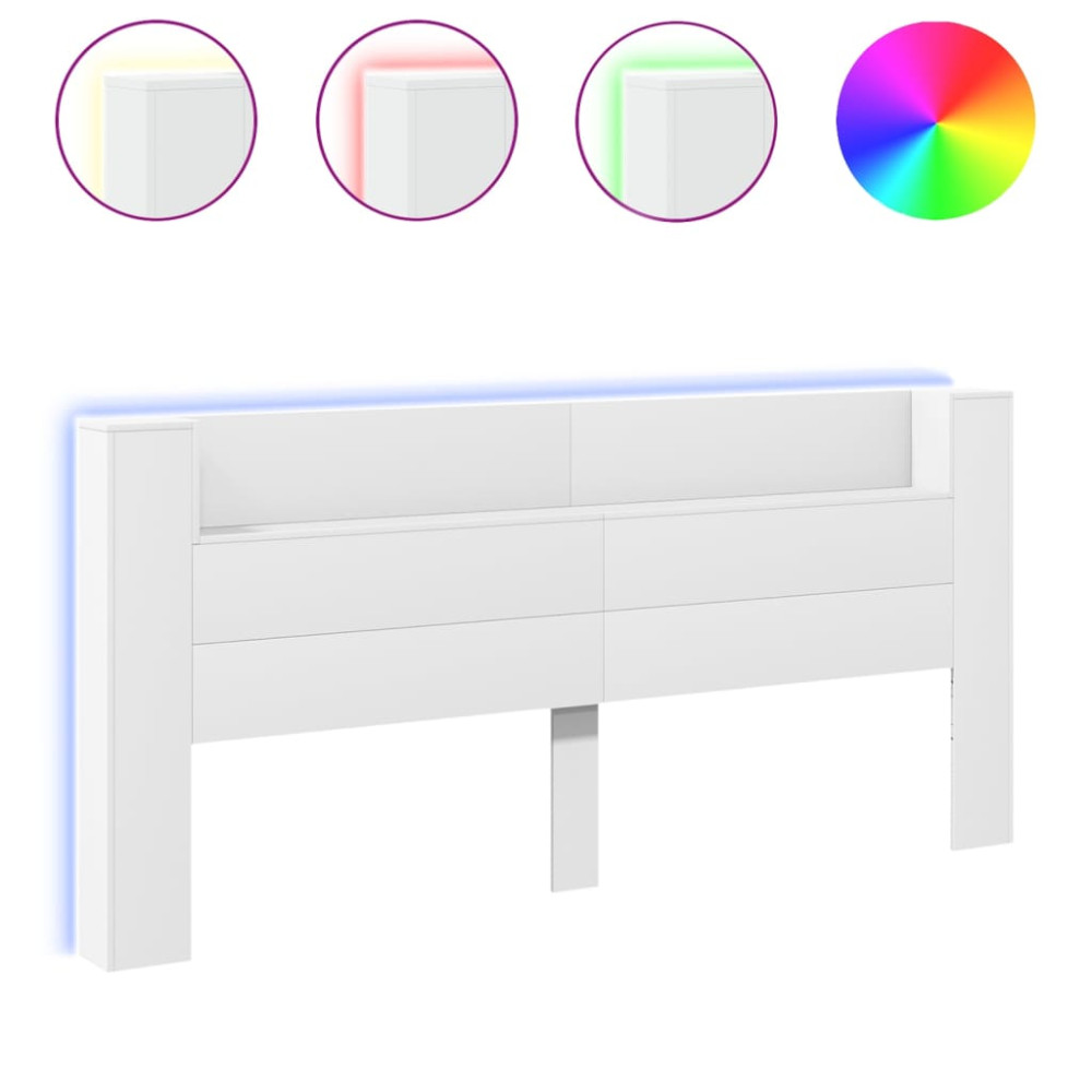 Produktbild för Sänggavel med LED vit 220x16,5x103,5 cm