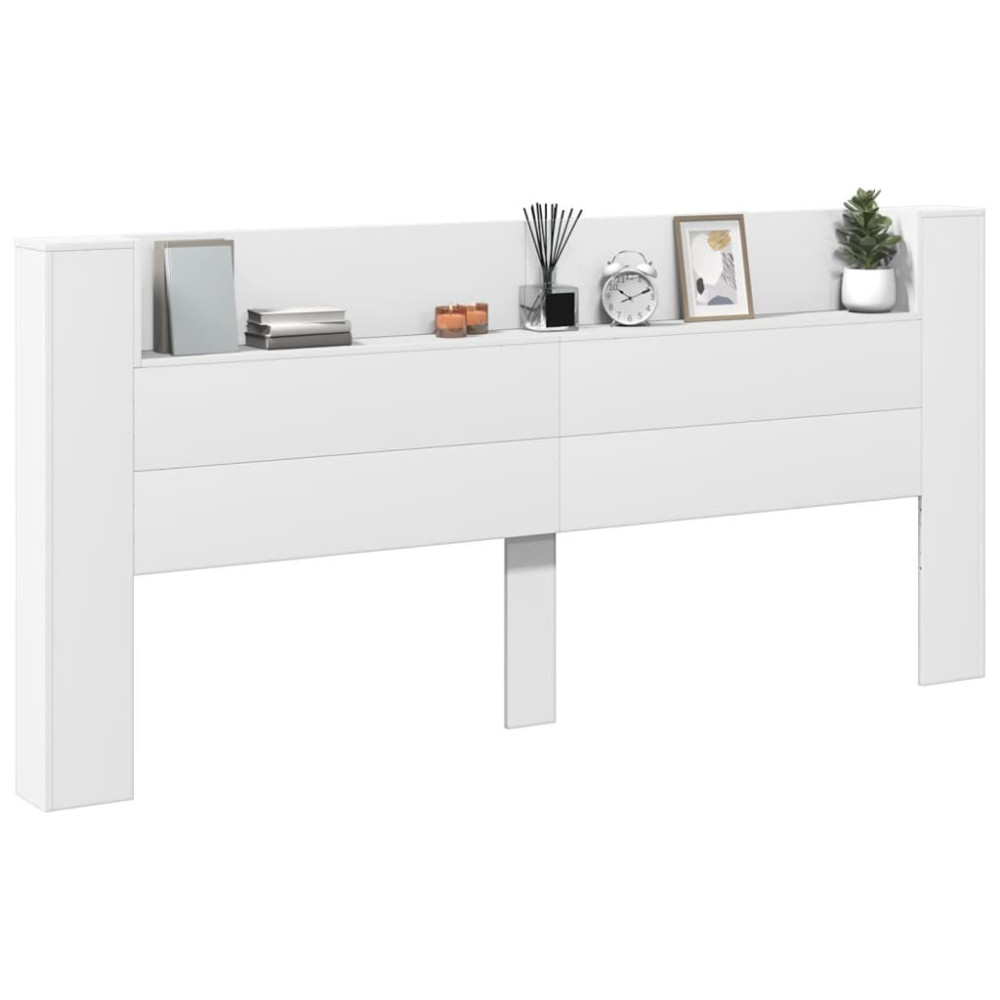 Produktbild för Sänggavel med LED vit 220x16,5x103,5 cm