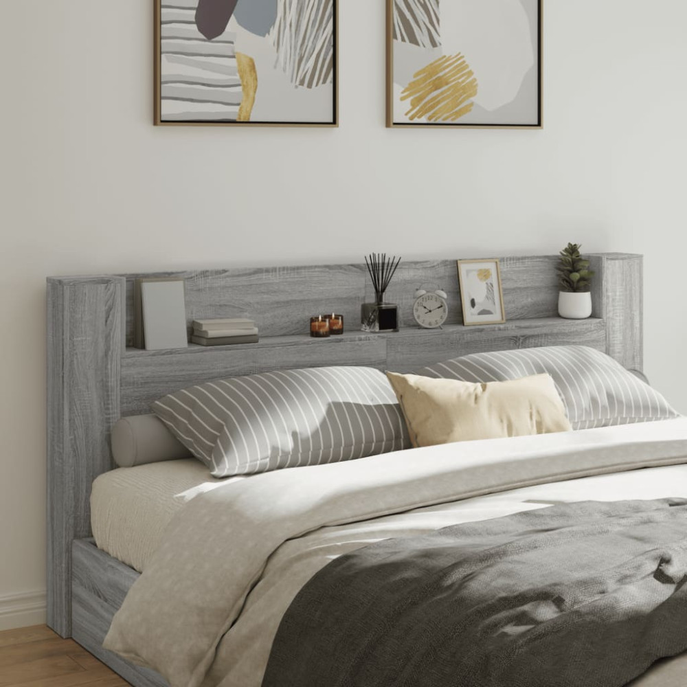 Produktbild för Sänggavel med LED grå sonoma 220x16,5x103,5 cm