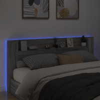 Produktbild för Sänggavel med LED grå sonoma 220x16,5x103,5 cm