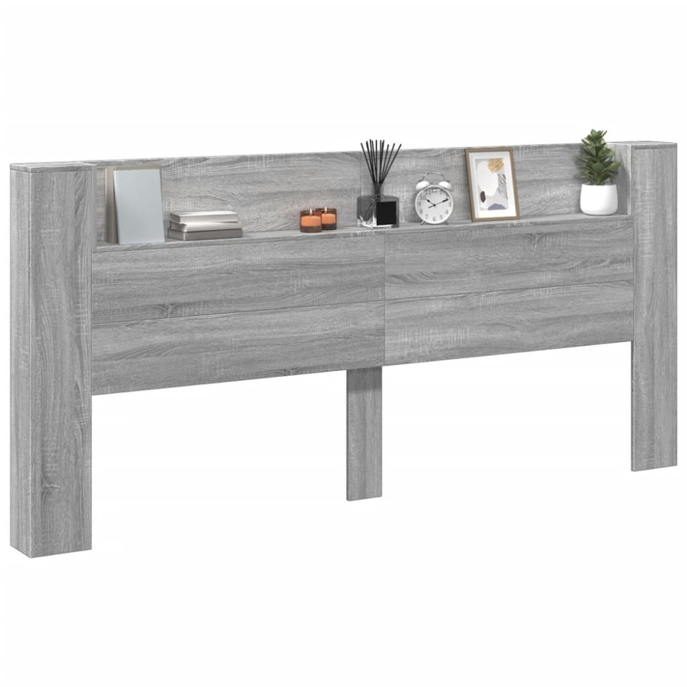 Produktbild för Sänggavel med LED grå sonoma 220x16,5x103,5 cm