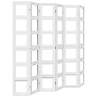 Produktbild för Rumsavdelare 6 paneler vit massivt kejsarträ