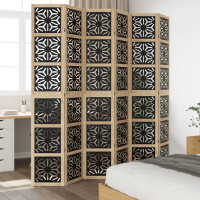 Produktbild för Rumsavdelare 6 paneler brun och svart massivt paulownia