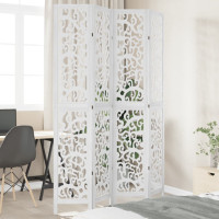 Produktbild för Rumsavdelare 4 paneler vit massivt kejsarträ