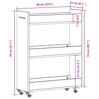 Produktbild för Skåp med hjul rökfärgad ek 60x22x79 cm konstruerat trä