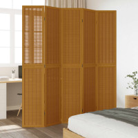 Produktbild för Rumsavdelare 5 paneler brun massivt kejsarträ