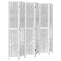 Produktbild för Rumsavdelare 6 paneler vit massivt kejsarträ