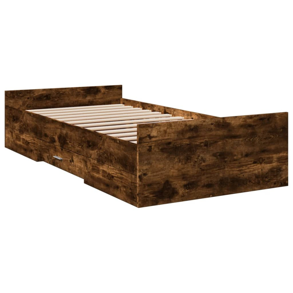 Produktbild för Sängram med lådor rökfärgad ek 100x200 cm konstruerad trä