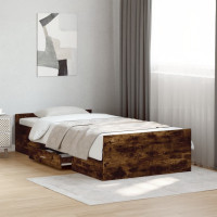 Produktbild för Sängram med lådor rökfärgad ek 100x200 cm konstruerad trä
