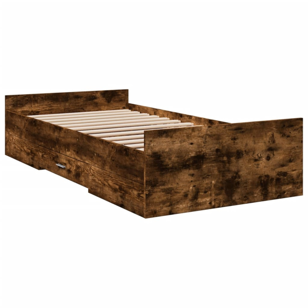 Produktbild för Sängram med lådor rökfärgad ek 100x200 cm konstruerad trä