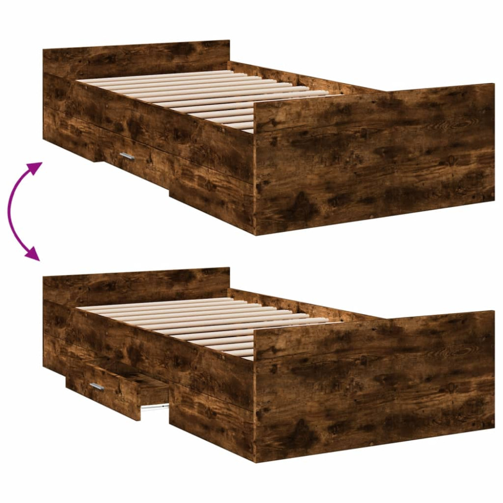 Produktbild för Sängram med lådor rökfärgad ek 100x200 cm konstruerad trä