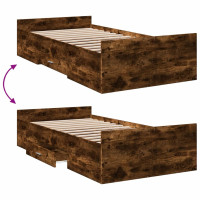 Produktbild för Sängram med lådor rökfärgad ek 100x200 cm konstruerad trä