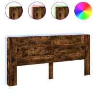 Produktbild för Sänggavel med LED rökfärgad ek 220x16,5x103,5 cm