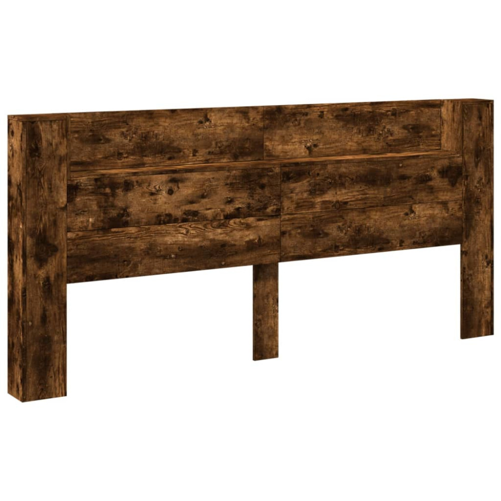 Produktbild för Sänggavel med LED rökfärgad ek 220x16,5x103,5 cm