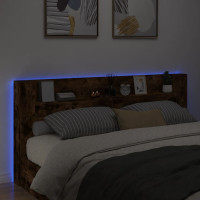 Produktbild för Sänggavel med LED rökfärgad ek 220x16,5x103,5 cm