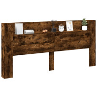 Produktbild för Sänggavel med LED rökfärgad ek 220x16,5x103,5 cm
