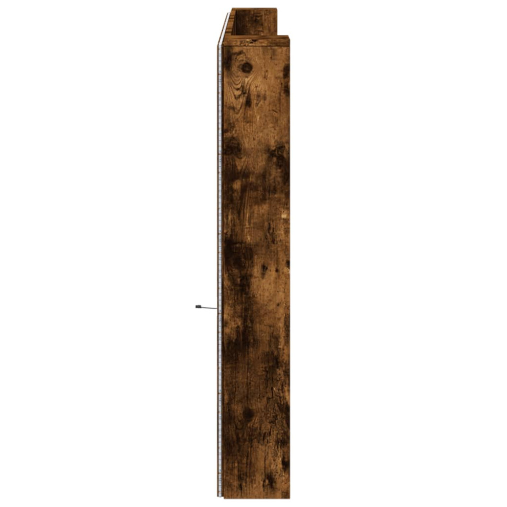 Produktbild för Sänggavel med LED rökfärgad ek 220x16,5x103,5 cm