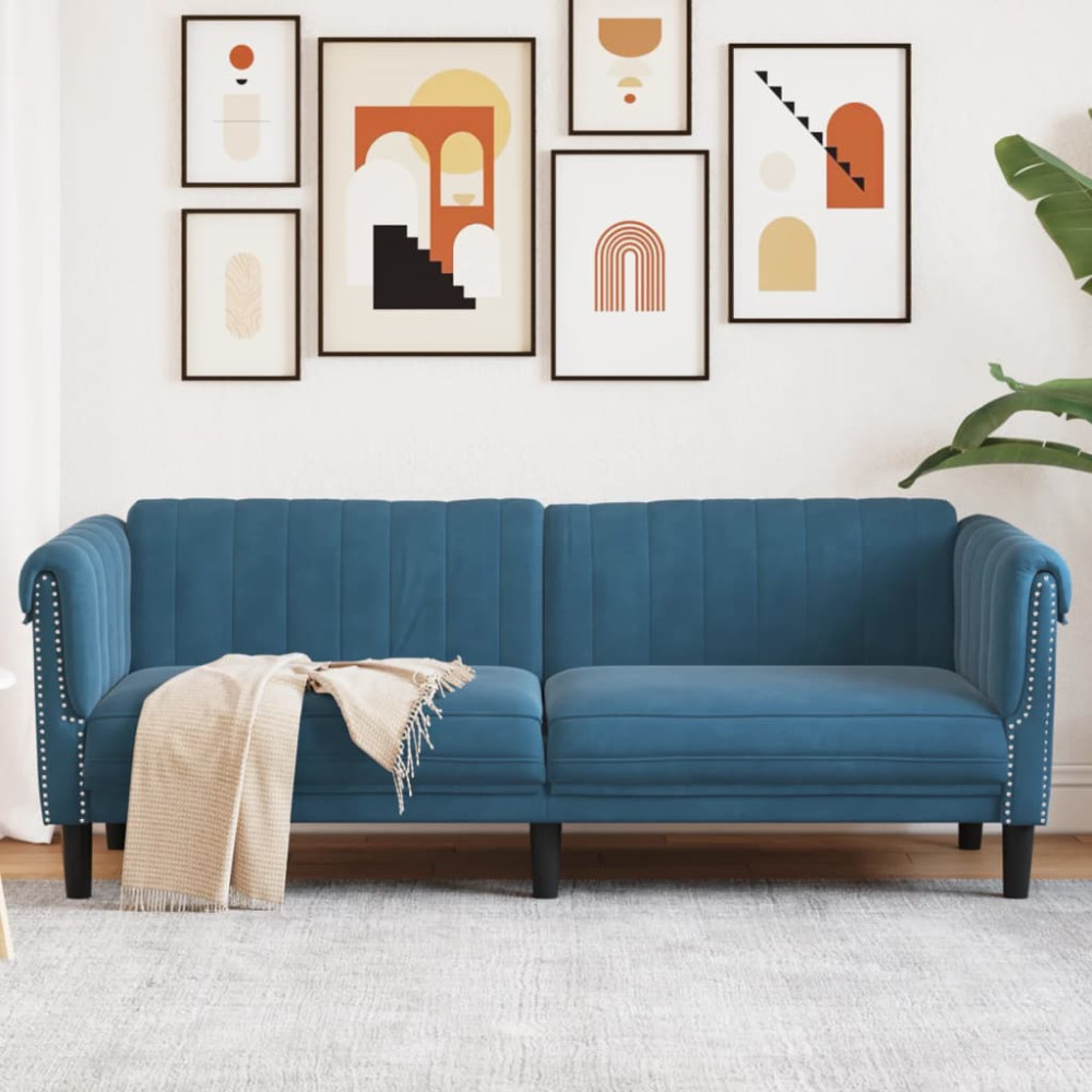 Produktbild för Soffa 3-sits blå sammet