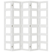 Produktbild för Rumsavdelare 5 paneler vit massivt kejsarträ