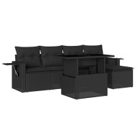 Produktbild för Loungegrupp med dynor 6 delar svart konstrotting