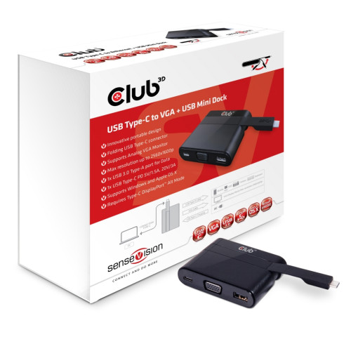Club 3D CLUB3D USB Type C to VGA + USB 3.0 + USB Type C Charging Mini Dock