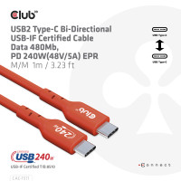 Produktbild för CLUB3D CAC-1515 USB-kablar 4 m USB 2.0 USB C Orange, Röd