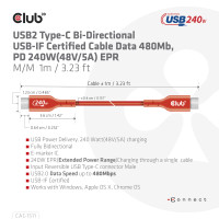 Produktbild för CLUB3D CAC-1515 USB-kablar 4 m USB 2.0 USB C Orange, Röd