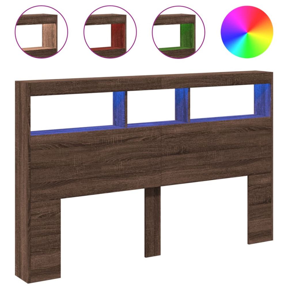 Produktbild för Sänggavel med LED brun ek 160x17x102 cm