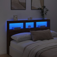 Produktbild för Sänggavel med LED brun ek 160x17x102 cm