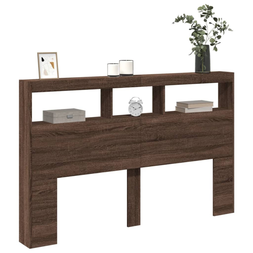 Produktbild för Sänggavel med LED brun ek 160x17x102 cm