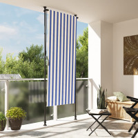 Produktbild för Rullgardin utomhus blå och vit 120x270 cm tyg&stål