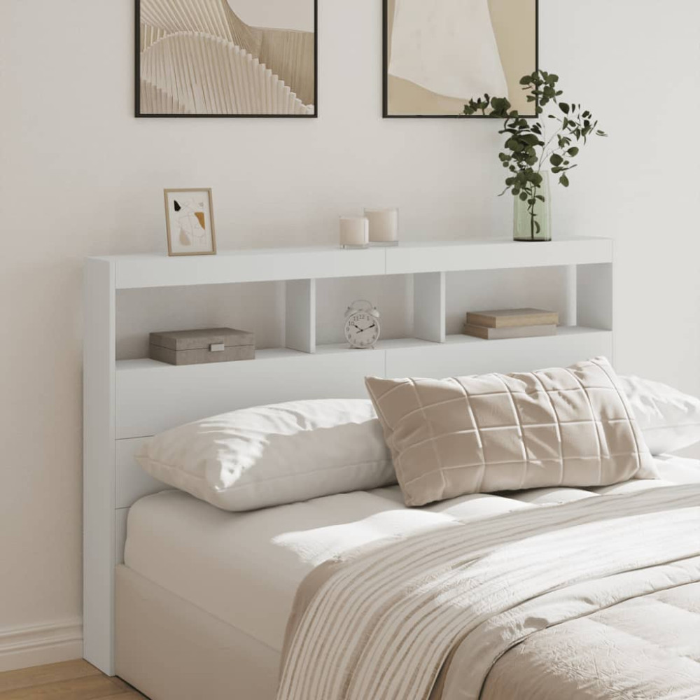 Produktbild för Sänggavel med LED vit 160x17x102 cm