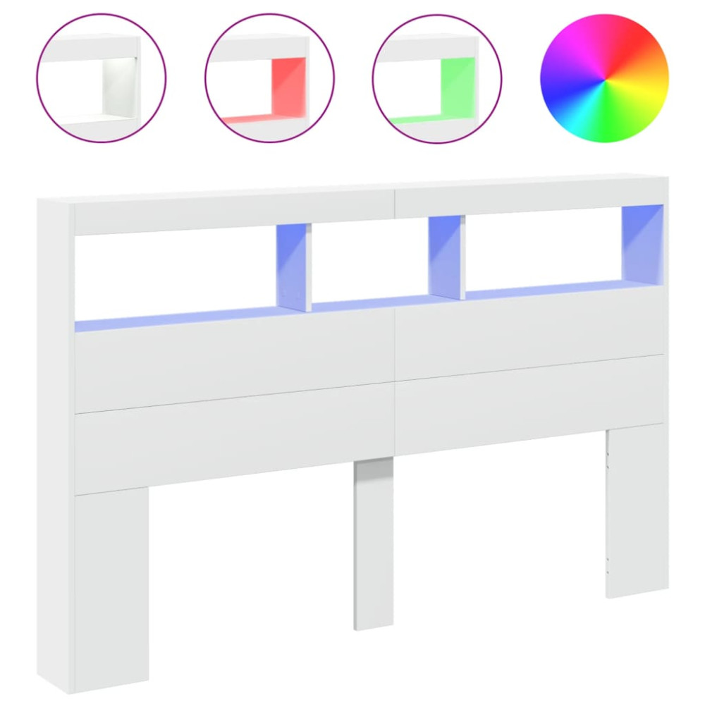 Produktbild för Sänggavel med LED vit 160x17x102 cm