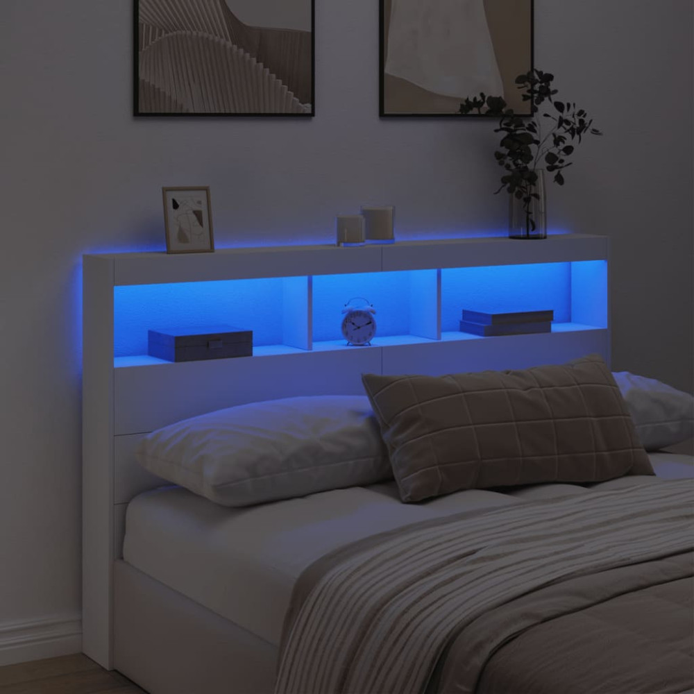 Produktbild för Sänggavel med LED vit 160x17x102 cm
