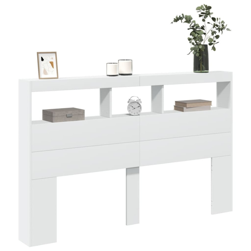 Produktbild för Sänggavel med LED vit 160x17x102 cm