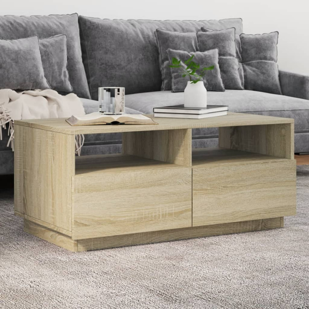 Produktbild för Soffbord med LED sonoma-ek 90x49x40 cm
